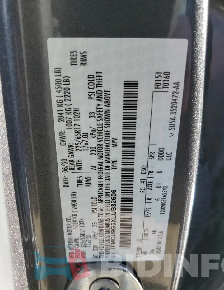 1FMCU9G6XLUB82606 Photo# 13