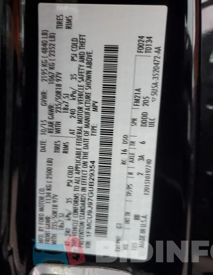 1FMCU9J97GUB29354 Photo# 13