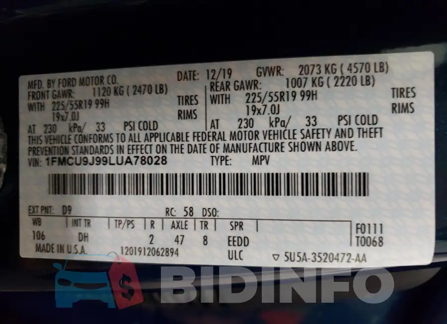 1FMCU9J99LUA78028 Photo# 14