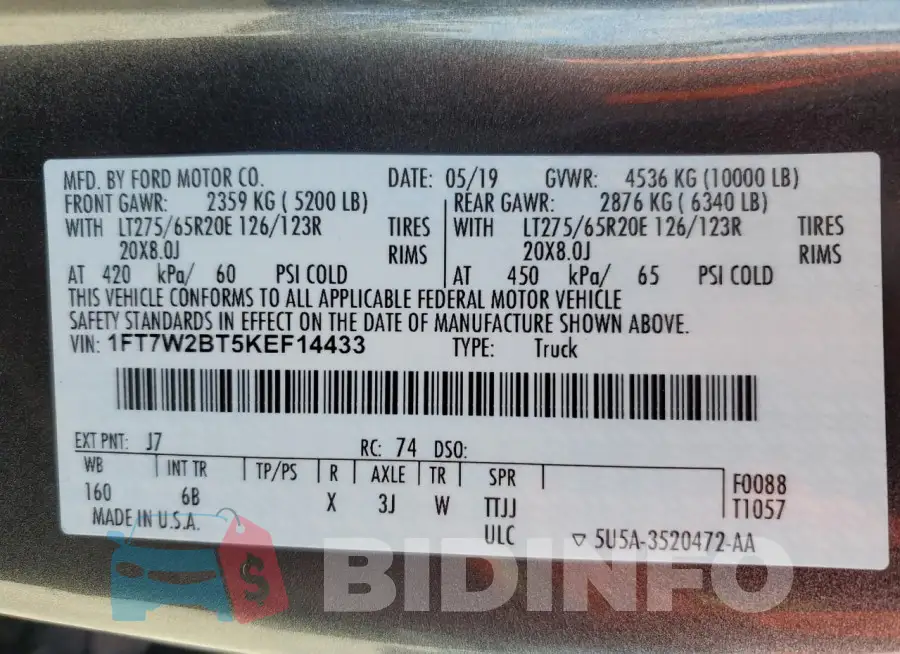 1FT7W2BT5KEF14433 Photo# 12