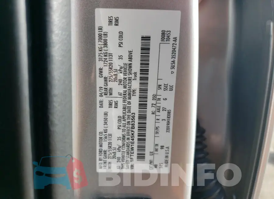 1FTEW1E45KFB83563 Photo# 13