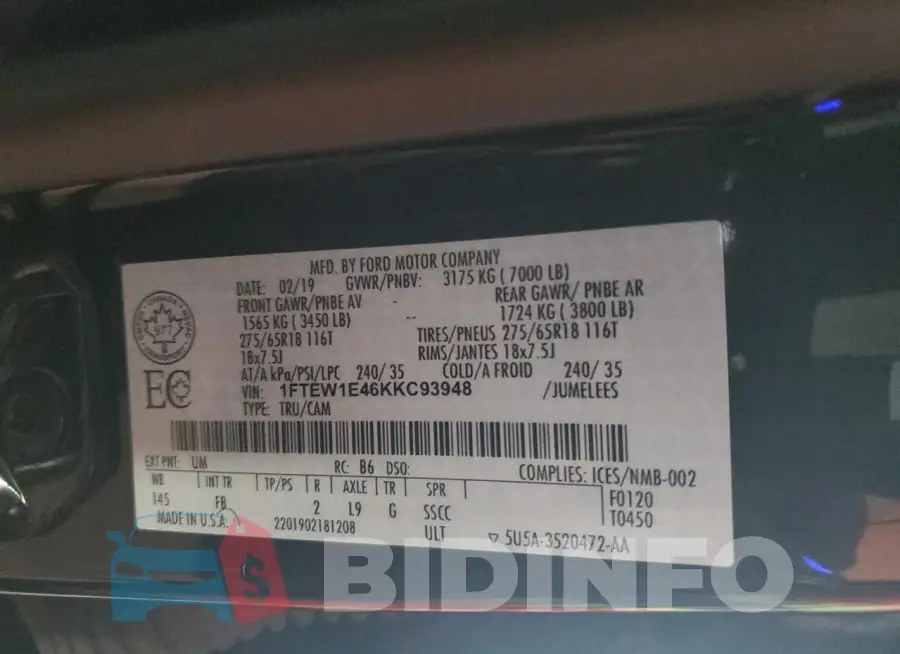 1FTEW1E46KKC93948 Photo# 12