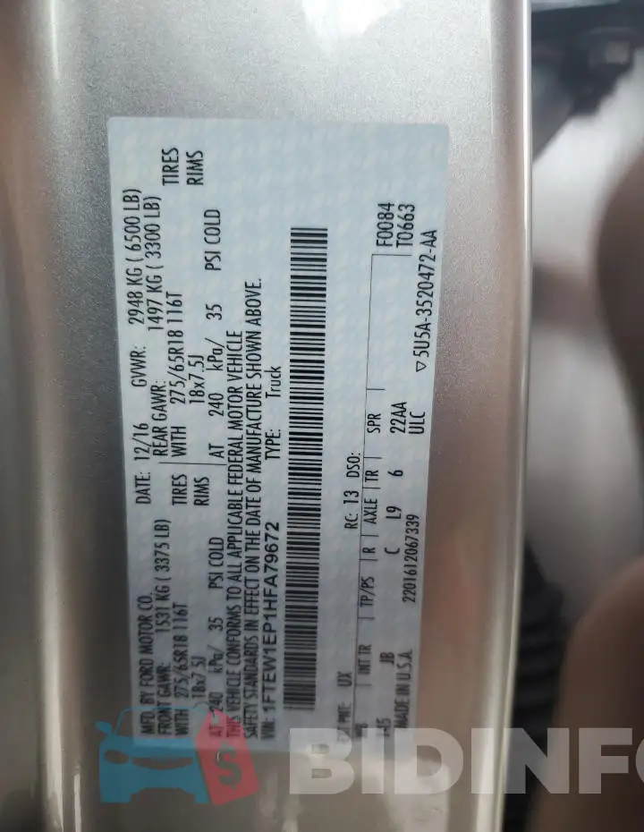 1FTEW1EP1HFA79672 Photo# 12