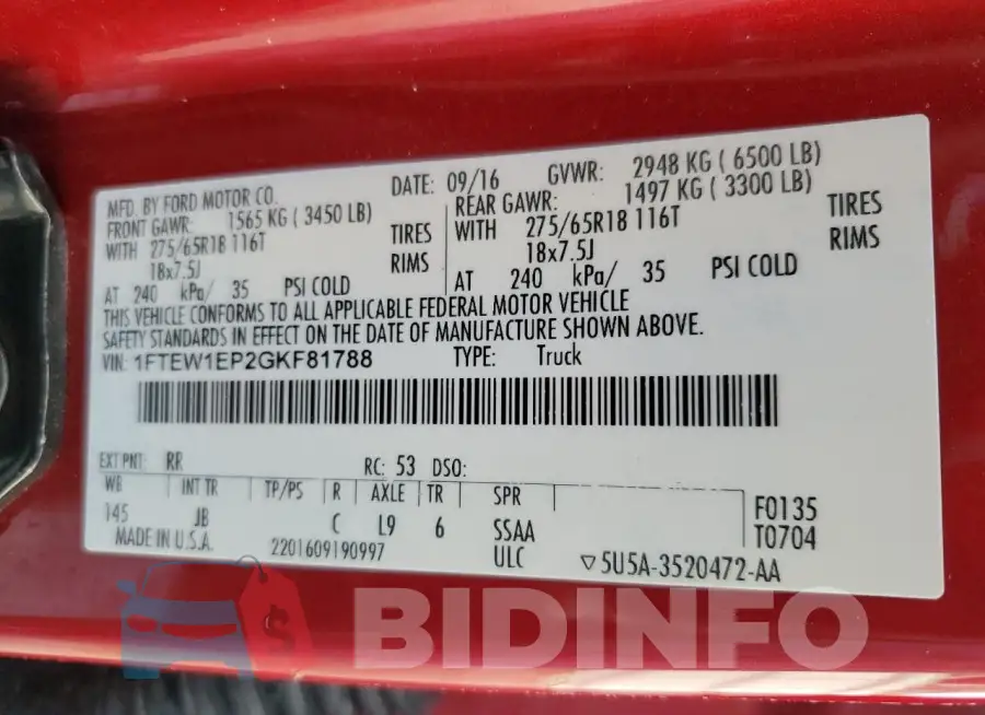 1FTEW1EP2GKF81788 Photo# 12
