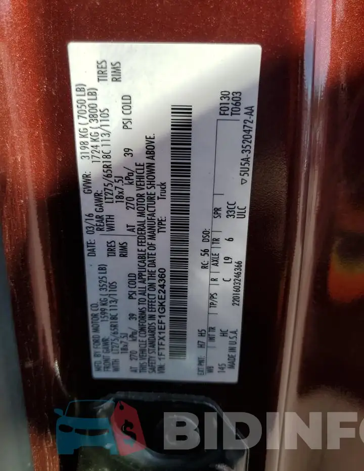 1FTFX1EF1GKE24360 Photo# 12
