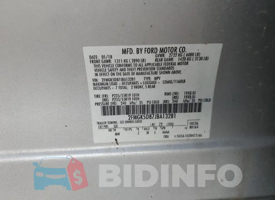 2FMGK5D87JBA13281 Photo# 14