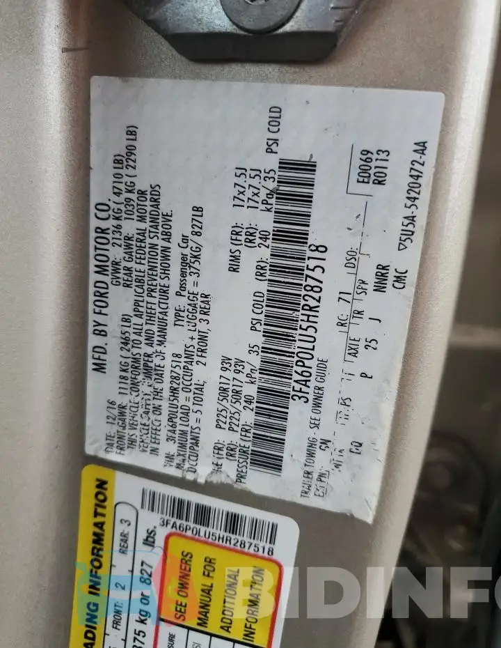3FA6P0LU5HR287518 Photo# 12