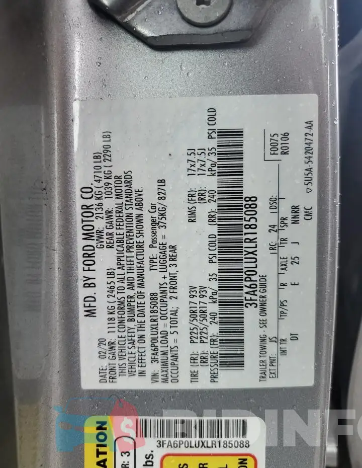 3FA6P0LUXLR185088 Photo# 12