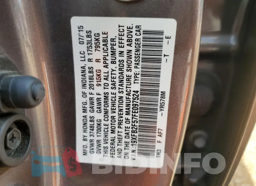 19XFB2F57FE097524 Photo# 13