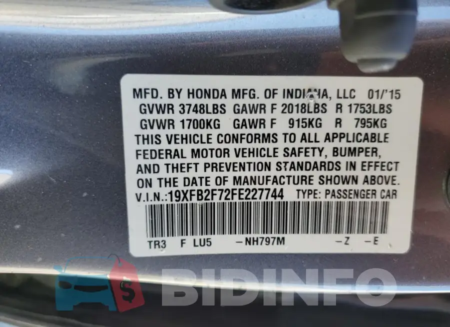 19XFB2F72FE227744 Photo# 12