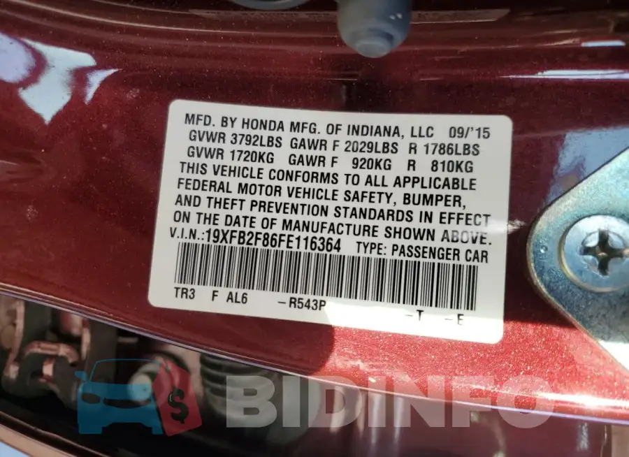 19XFB2F86FE116364 Photo# 13