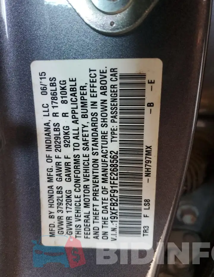 19XFB2F91FE268562 Photo# 13