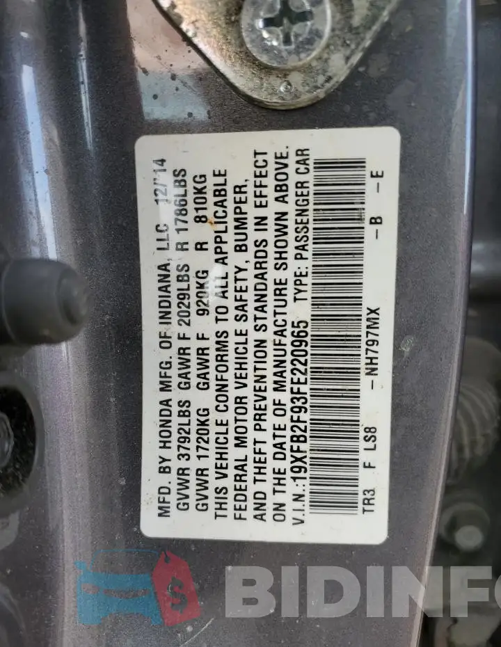 19XFB2F93FE220965 Photo# 12