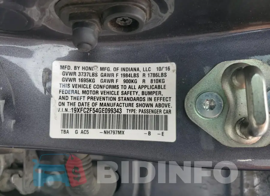19XFC2F54GE099343 Photo# 12