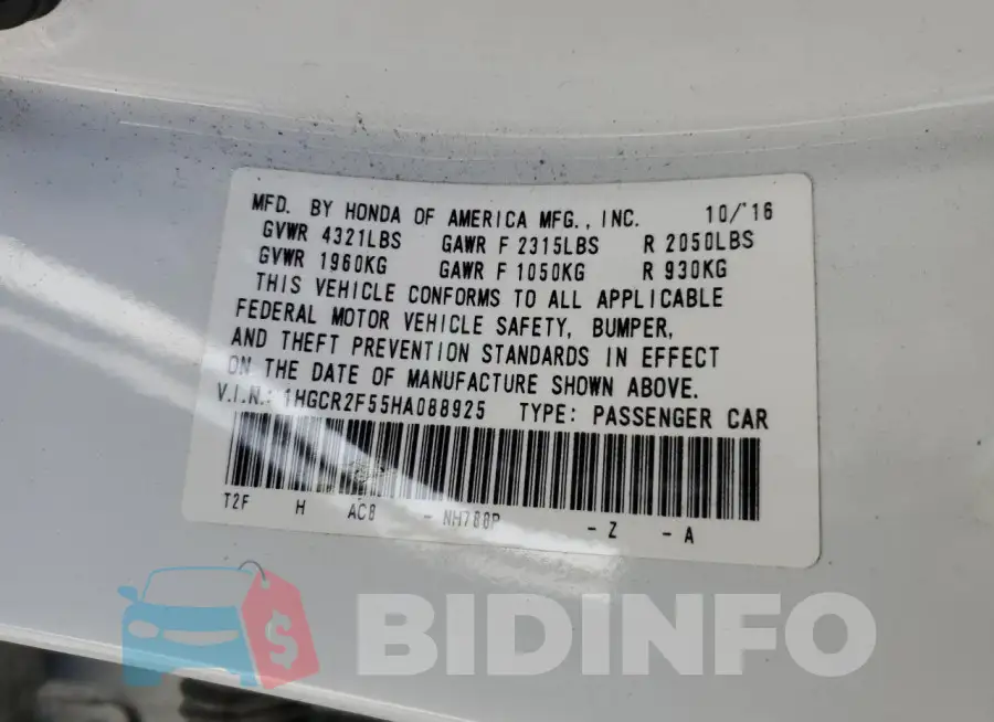 1HGCR2F55HA088925 Photo# 12