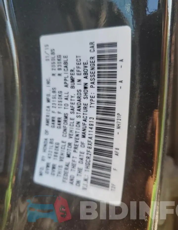 1HGCR2F8XFA114913 Photo# 12