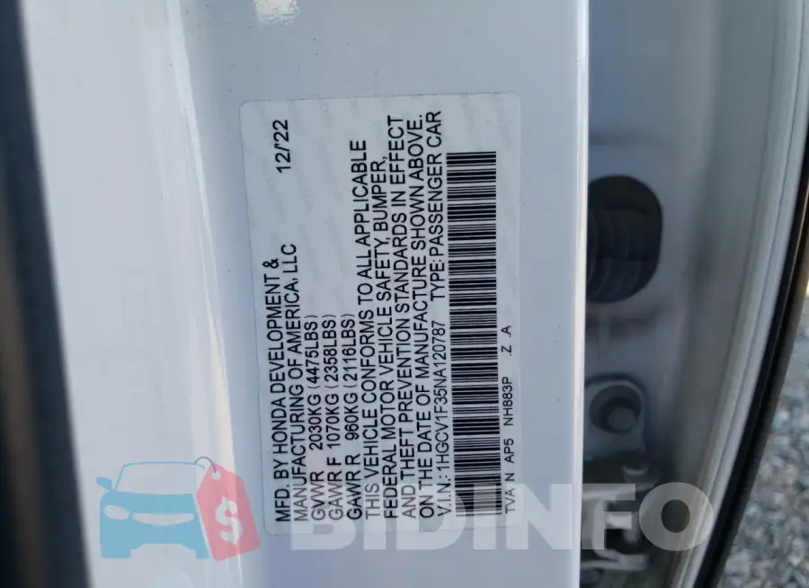 1HGCV1F35NA120787 Photo# 12