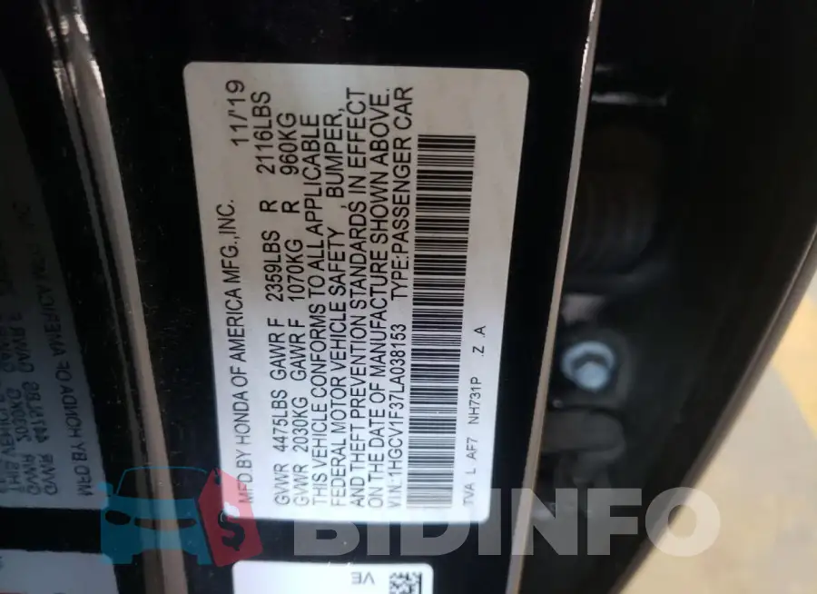 1HGCV1F37LA038153 Photo# 12