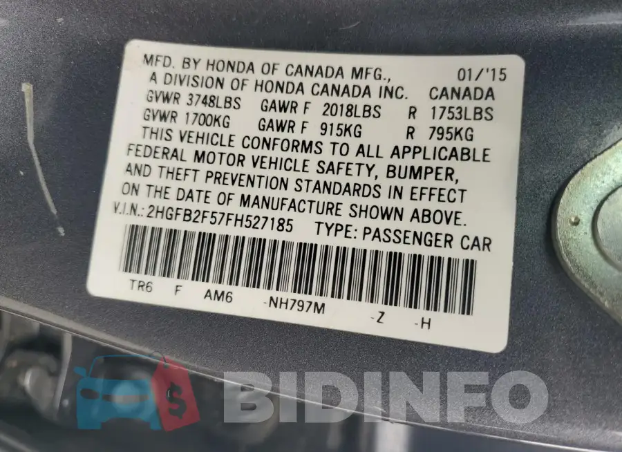 2HGFB2F57FH527185 Photo# 13