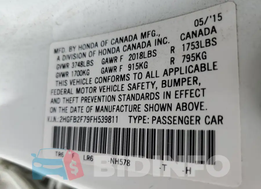 2HGFB2F79FH539811 Photo# 12