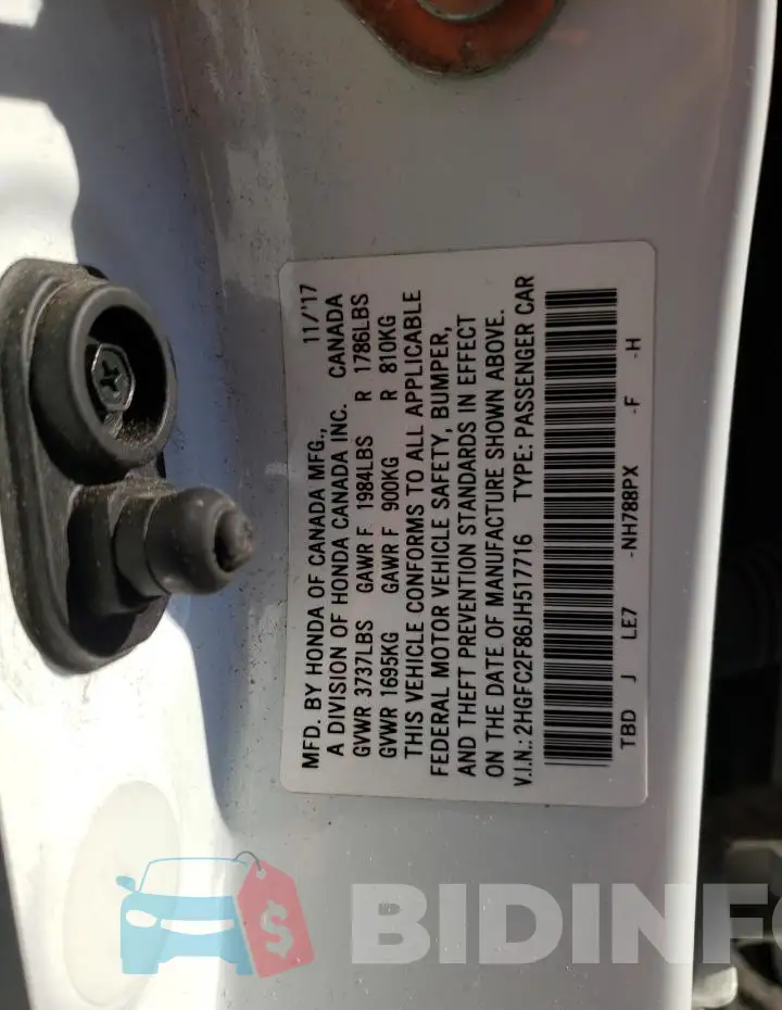 2HGFC2F86JH517716 Photo# 12