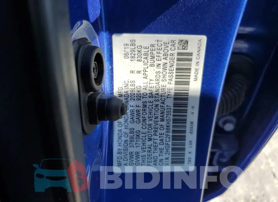 2HGFC2F88KH575537 Photo# 13