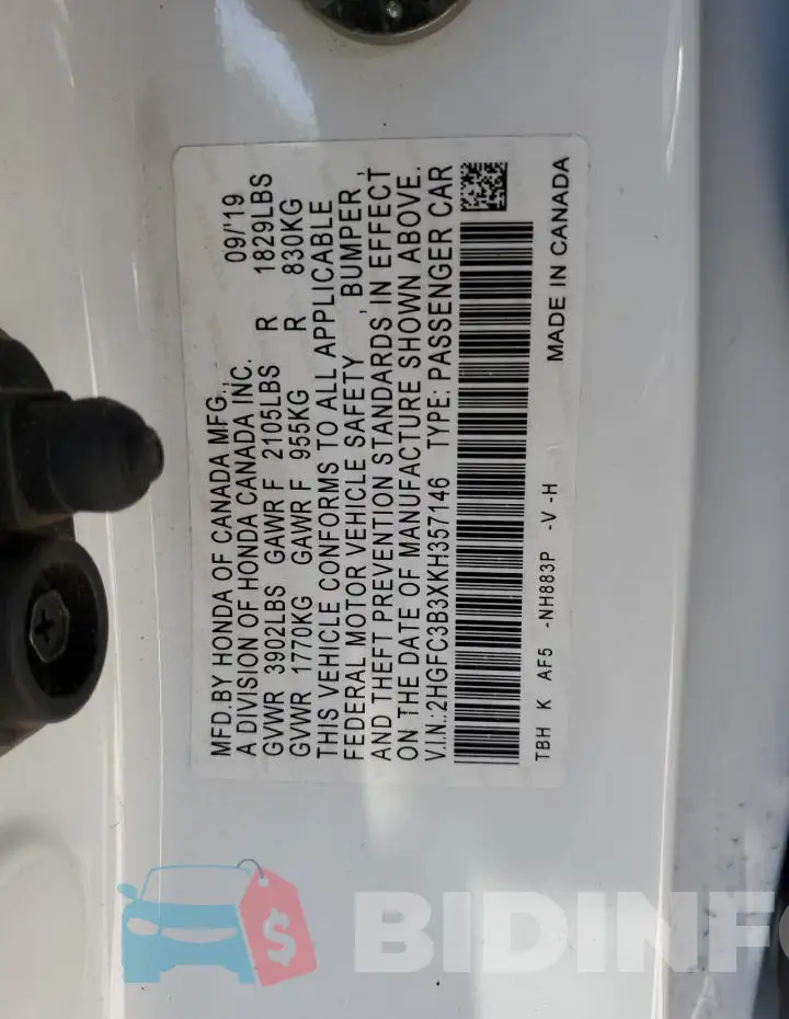 2HGFC3B3XKH357146 Photo# 12