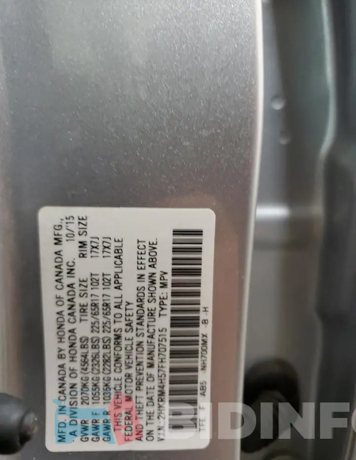 2HKRM4H57FH707515 Photo# 13