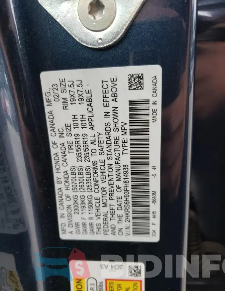 2HKRS6H93PH814938 Photo# 12