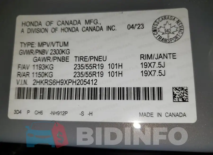 2HKRS6H9XPH205412 Photo# 14