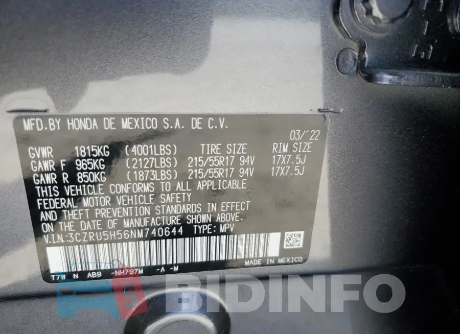 3CZRU5H56NM740644 Photo# 12