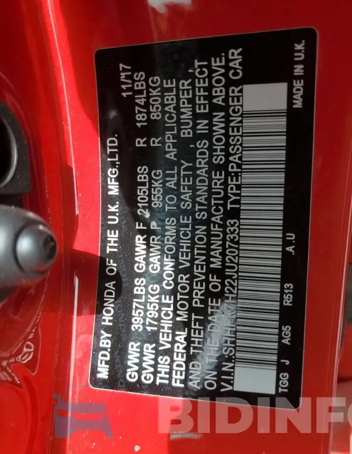 SHHFK7H22JU207333 Photo# 13