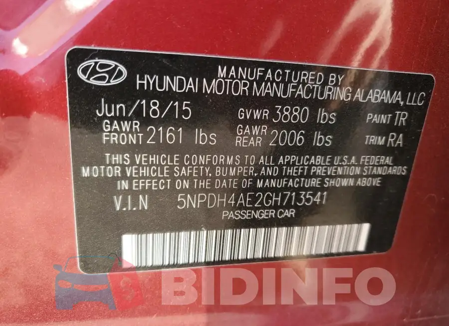 5NPDH4AE2GH713541 Photo# 12
