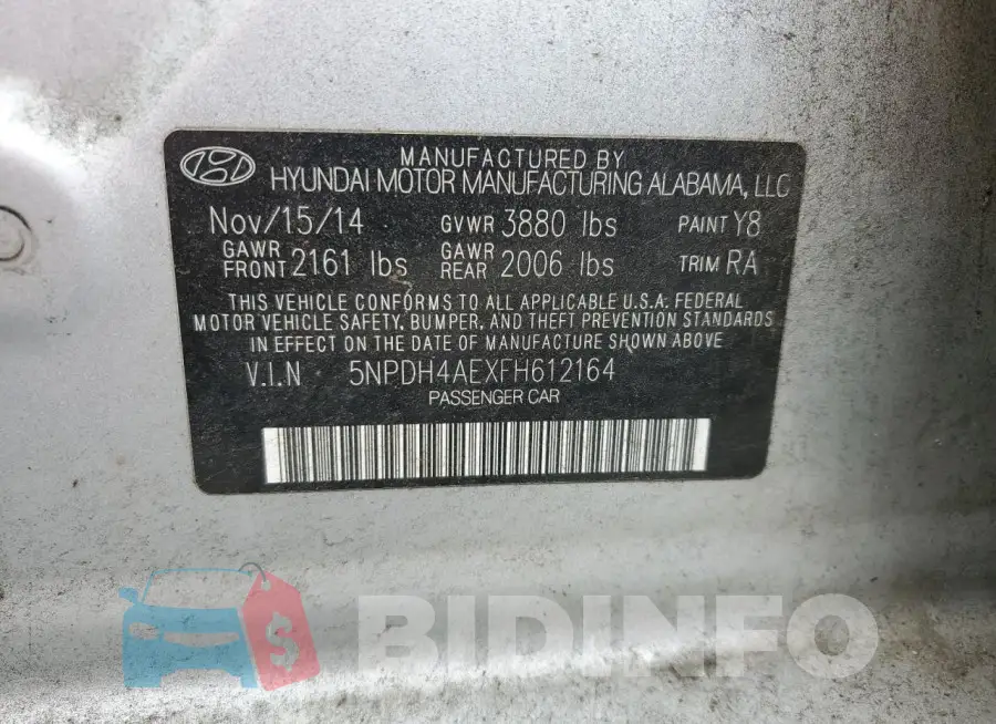 5NPDH4AEXFH612164 Photo# 13