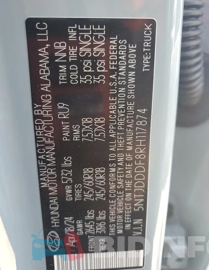 5NTJDDDF8RH117874 Photo# 13