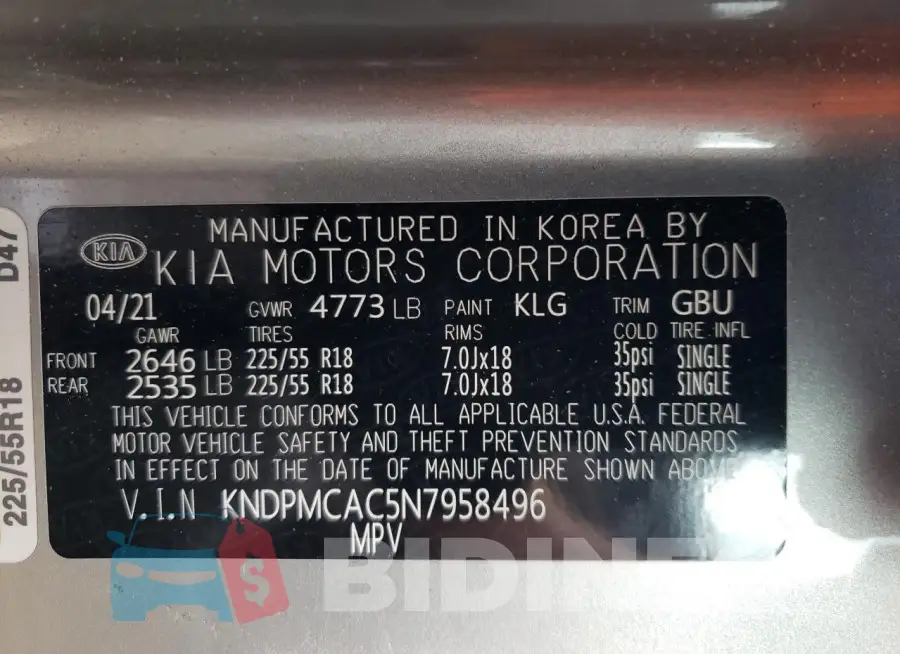 KNDPMCAC5N7958496 Photo# 12