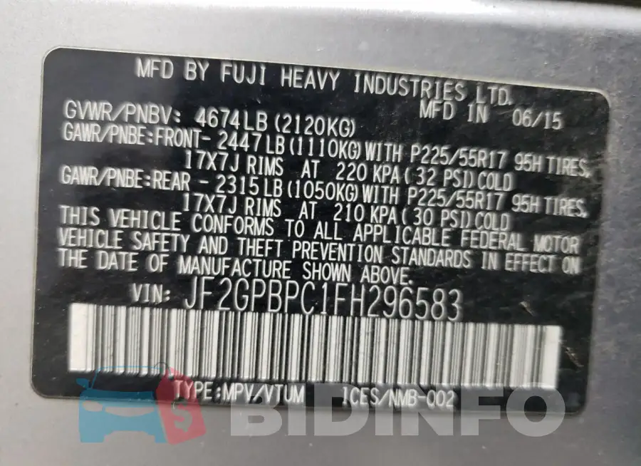 JF2GPBPC1FH296583 Photo# 13
