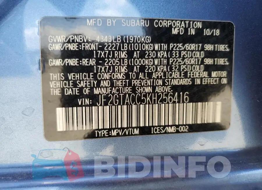 JF2GTACC5KH256416 Photo# 12