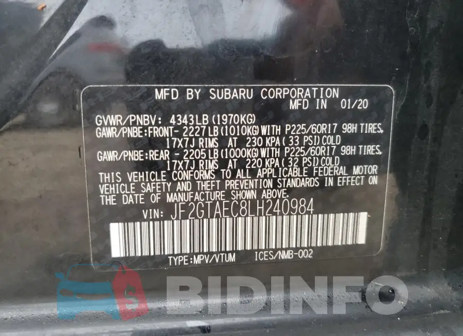 JF2GTAEC8LH240984 Photo# 14