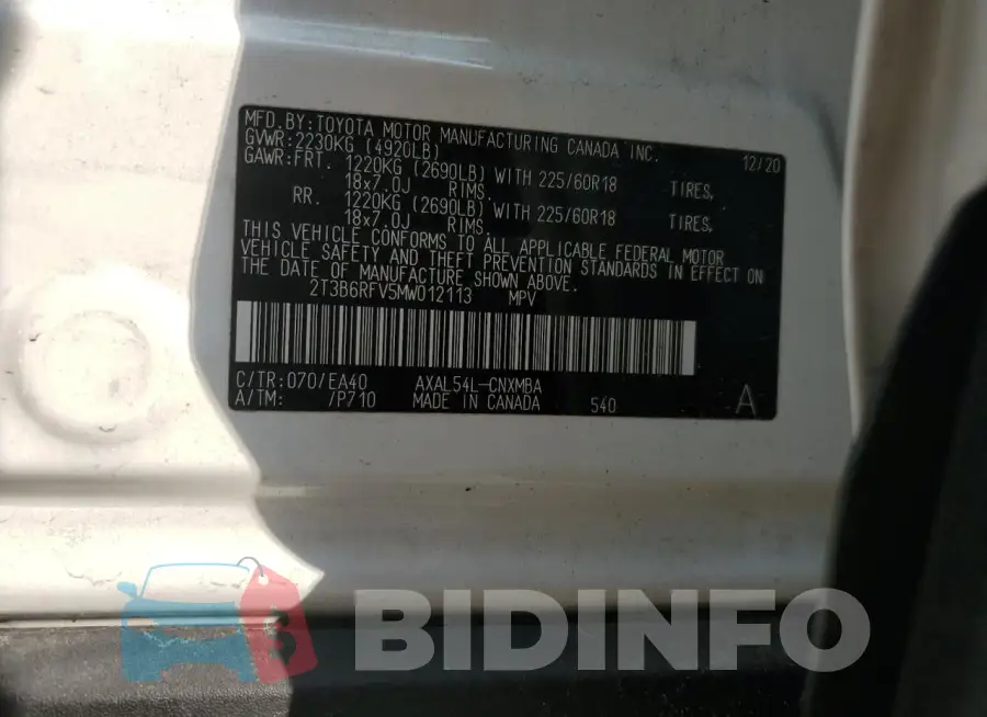 2T3B6RFV5MW012113 Photo# 14