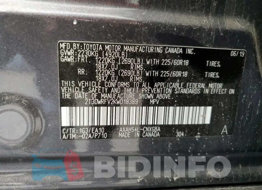 2T3DWRFV2KW018389 Photo# 14