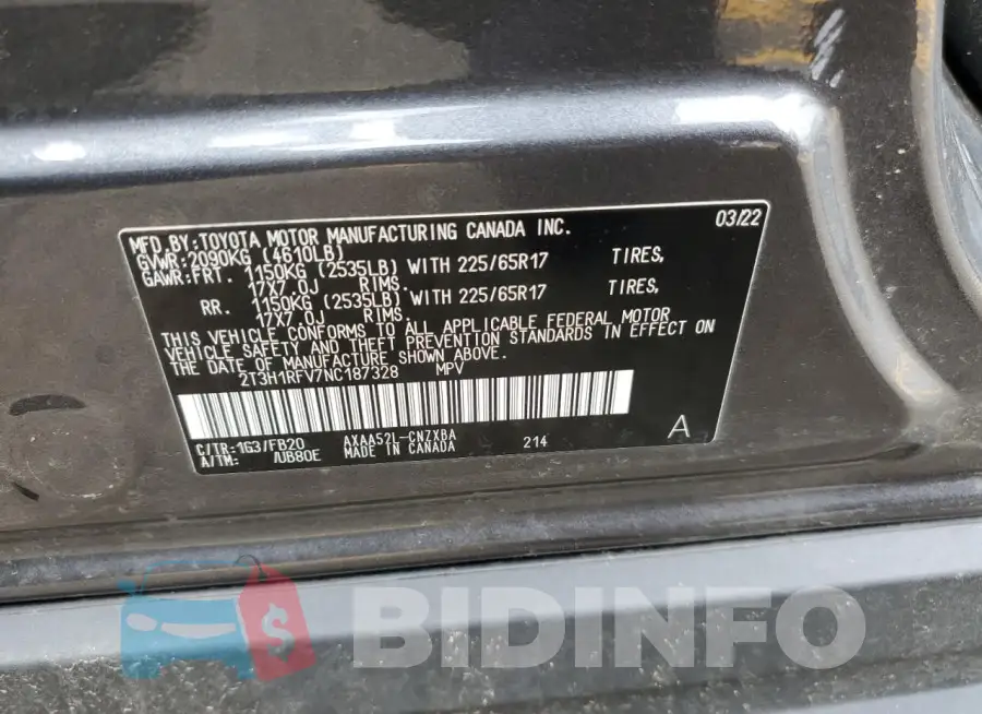 2T3H1RFV7NC187328 Photo# 13