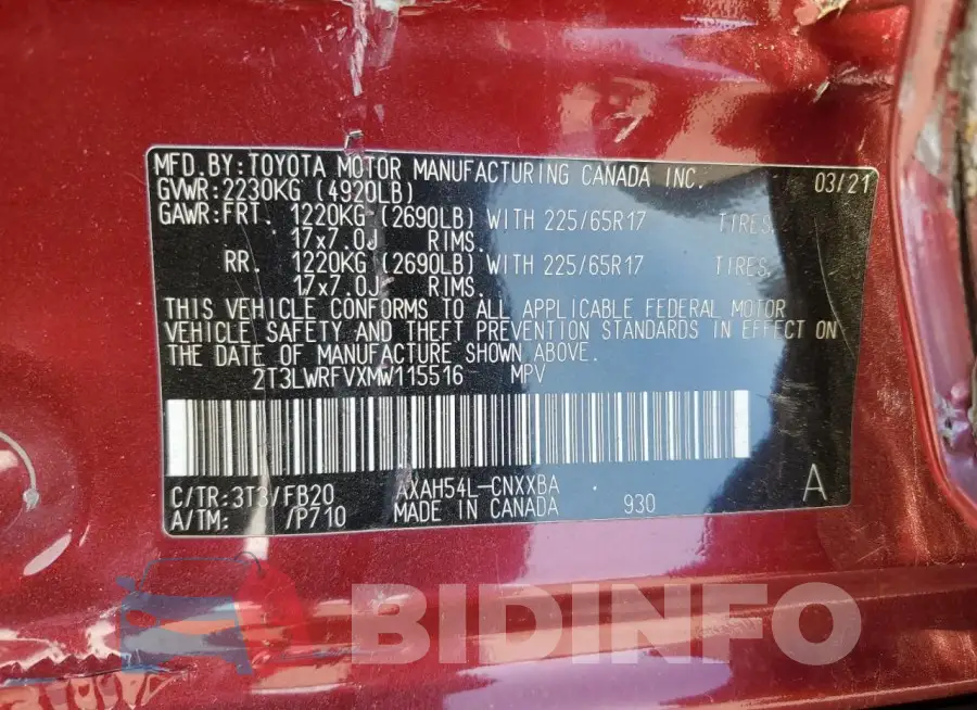 2T3LWRFVXMW115516 Photo# 12