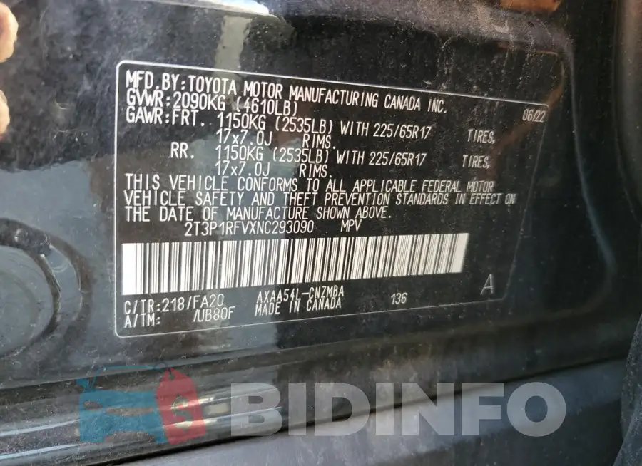 2T3P1RFVXNC293090 Photo# 14