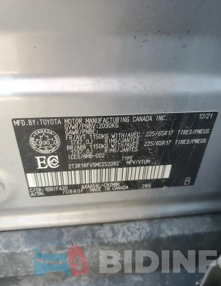 2T3R1RFV5MC252082 Photo# 13