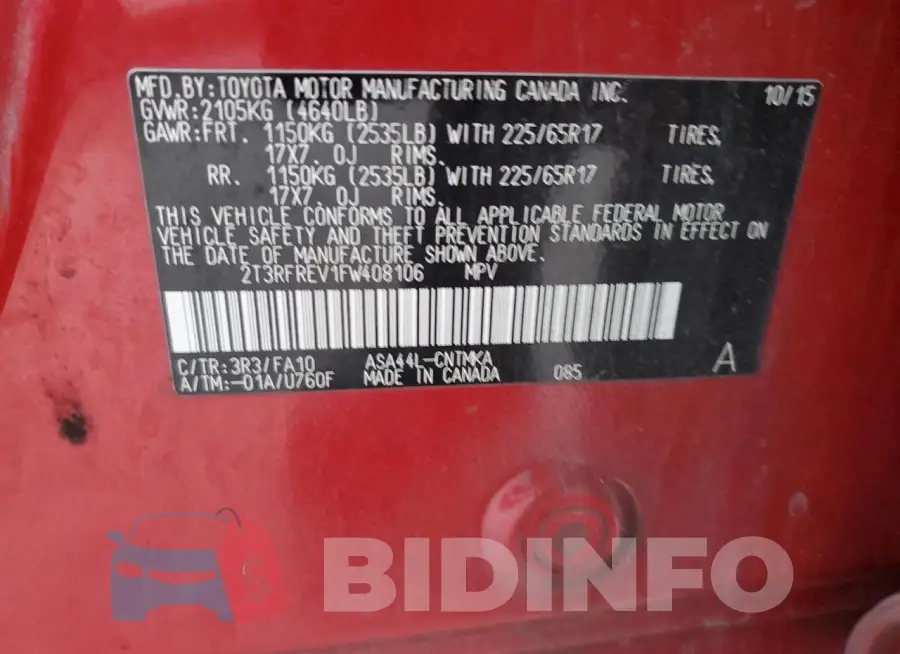 2T3RFREV1FW408106 Photo# 13