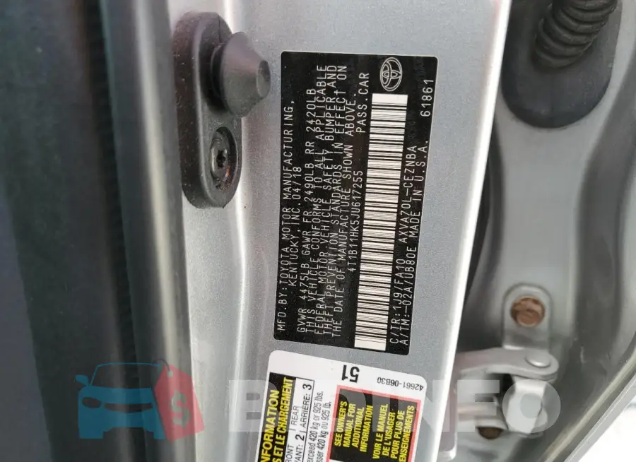4T1B11HK5JU617255 Photo# 12