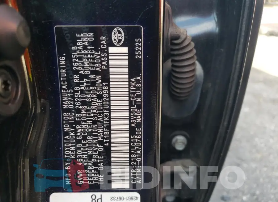 4T1BF1FK3FU029981 Photo# 13
