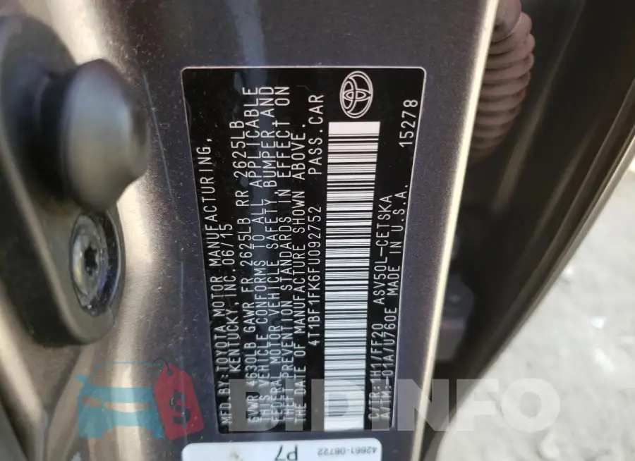 4T1BF1FK6FU092752 Photo# 12