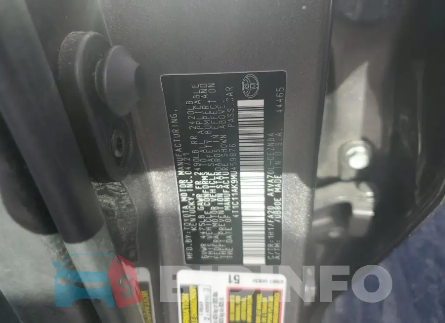 4T1C11AK9MU459876 Photo# 12